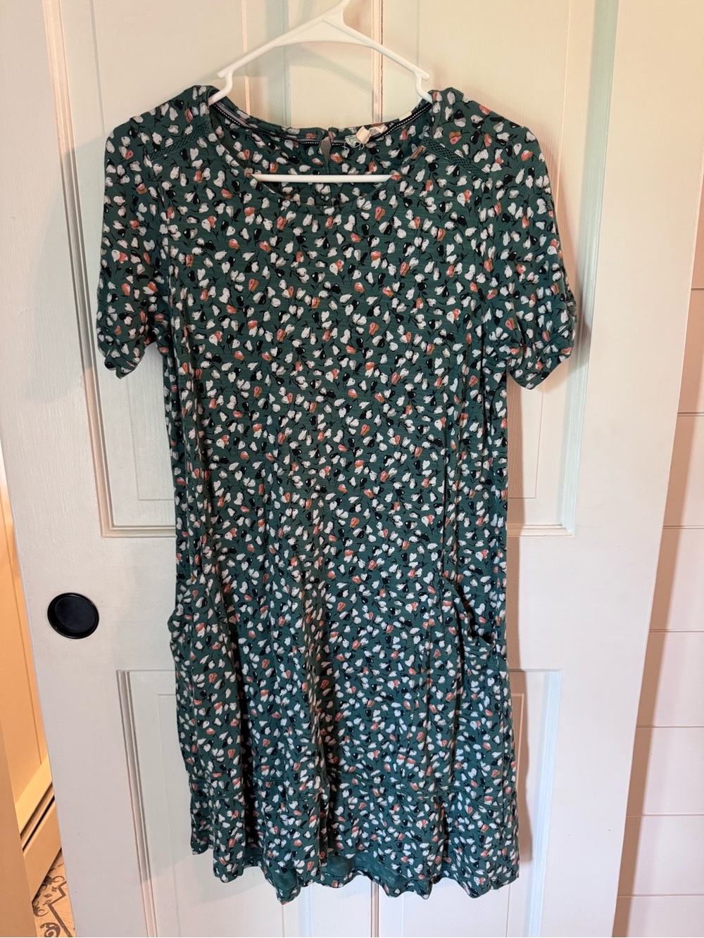 Fat Face Teal Green Floral Short Sleeve A-Line Dress